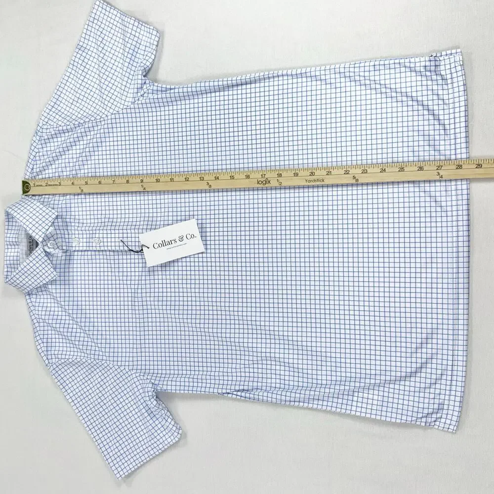 Collars & Co Semi Spread Collar Polo Shirt Men's Small Relaxed Thin Blue Check